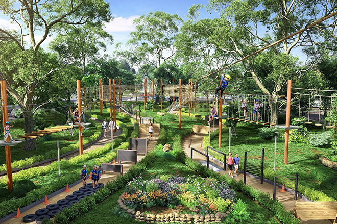 Tổ hợp trò chơi Adventure Forest nằm trong khuôn viên công viên trung tâm Gem Sky Park được đầu tư bài bản theo tiêu chuẩn quốc tế đang trong quá trình hoàn thiện để kịp khánh thành trong Quý 1 năm nay.