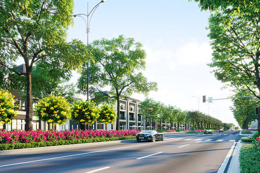 Đại lộ Goldsilk Boulevard dài 2km như “đường băng” nâng tầm vị thế và kết nối đồng bộ với toàn khu đô thị