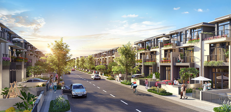 Nhà phố xây sẵn có diện tích từ 100 - 120m2 bao gồm 1 trệt và 2 lầu có thiết kế theo lối kiến trúc hiện đại