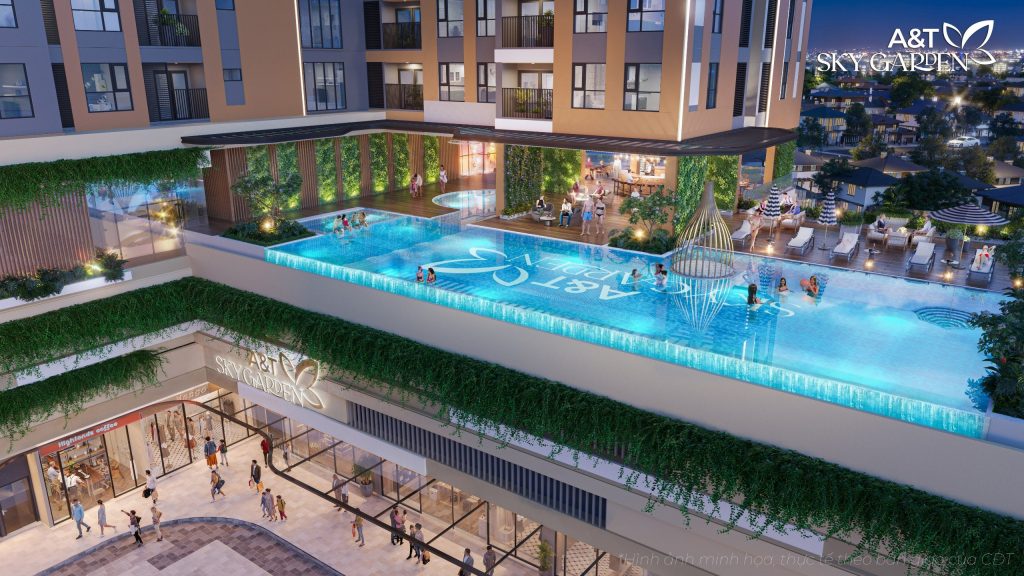 Khu vực tầng 4 với đầy đủ tiện ích: Hồ bơi chân mây, Family Garden, Shophouse, Café, nhà hàng…